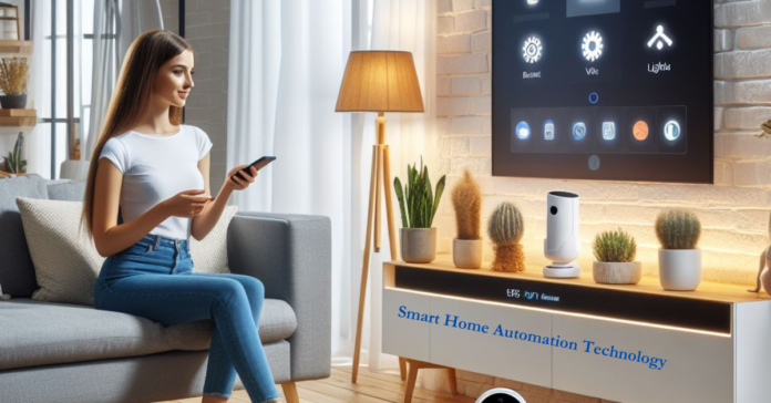 Illustration of a smart home setup with various connected devices and gadgets.