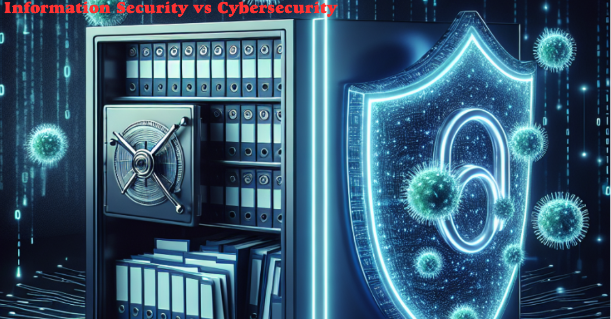 Cover image of the book 'Information Security vs Cybersecurity: Which is More Important', showcasing a balance scale symbol with 'Information Security' and 'Cybersecurity' on each side.
