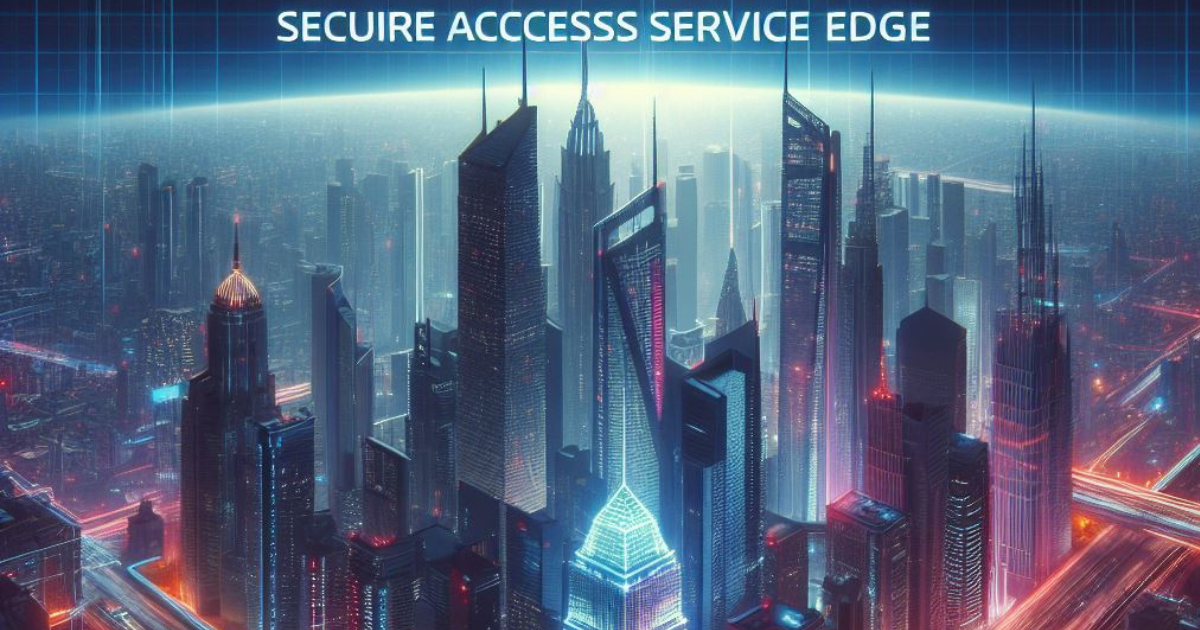 An illustration depicting the concept of Secure Access Service Edge (SASE), showcasing cloud-based security services converging with networking capabilities to provide comprehensive protection for distributed enterprises.
