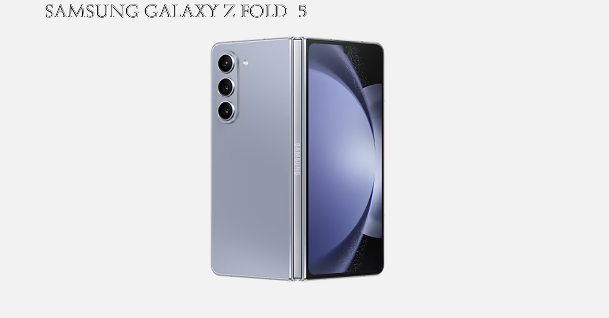 The Samsung Galaxy Z Fold 5 smartphone, showcased in its folded and unfolded states, highlighting its sleek and compact design.