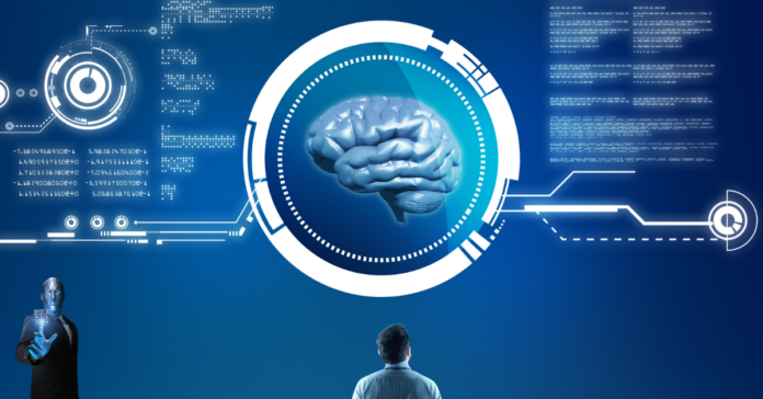 Artificial General Intelligence Conceptual Illustration - A robotic head with circuitry, symbolizing advanced AI thinking, reasoning, and problem-solving like a human.