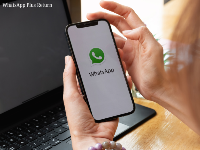 A smartphone displaying the WhatsApp Plus application screen with additional customization options.