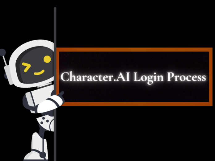 Illustration of a robot mascot next to “Character.AI Login Process” text.