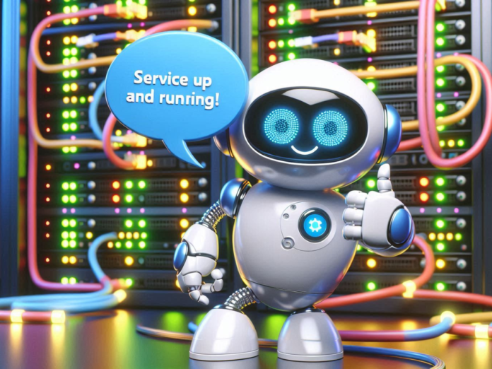 A friendly robot giving a thumbs-up with a speech bubble saying 