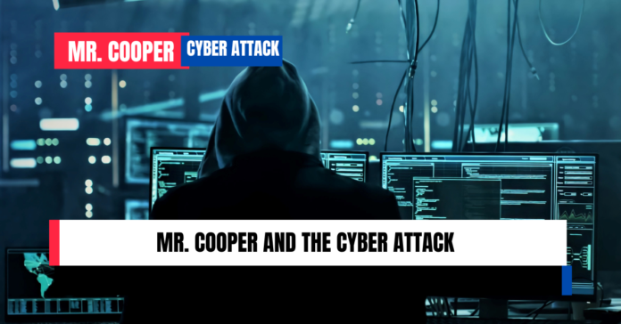 A person wearing a hooded sweatshirt sits in front of multiple computer monitors displaying lines of code and data, suggesting a cyber attack scenario. The words 